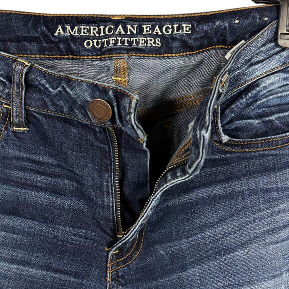 American Eagle SZ 8 Jeggings Jeans Low-Rise Distressed Patches Stretch Whiskered - Picture 4 of 11